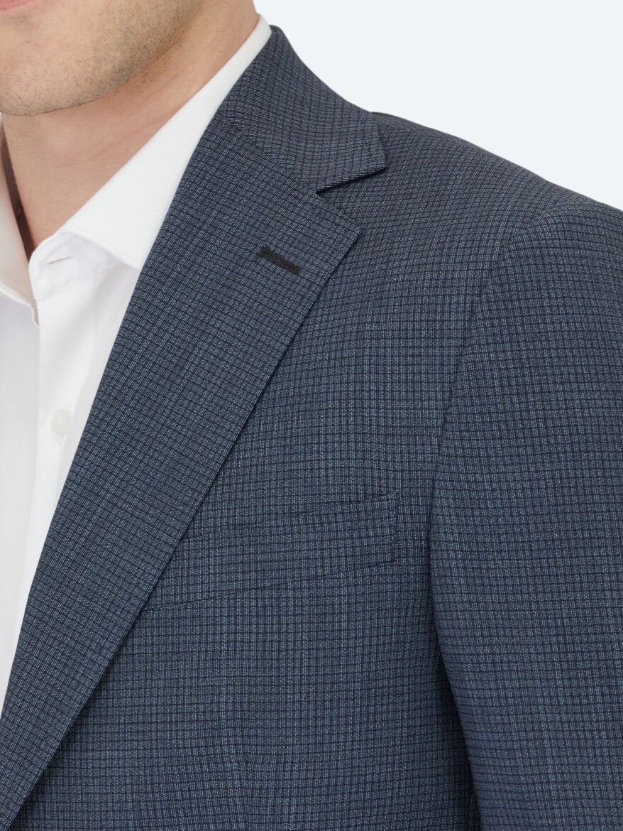 Lacivert Desenli Modern Fit Yün Karışımlı Takım Elbise - 4