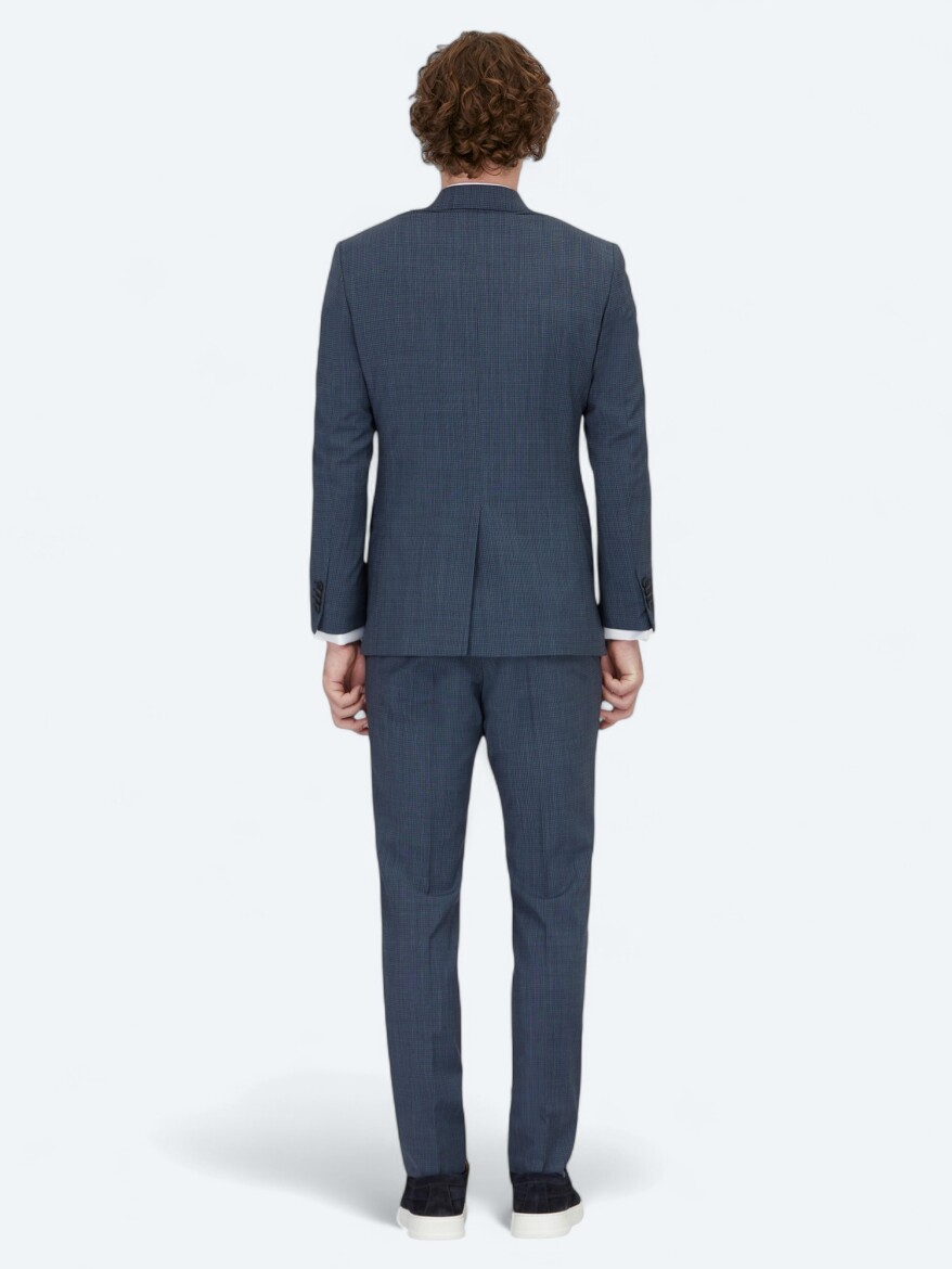 Lacivert Desenli Modern Fit Yün Karışımlı Takım Elbise - 5