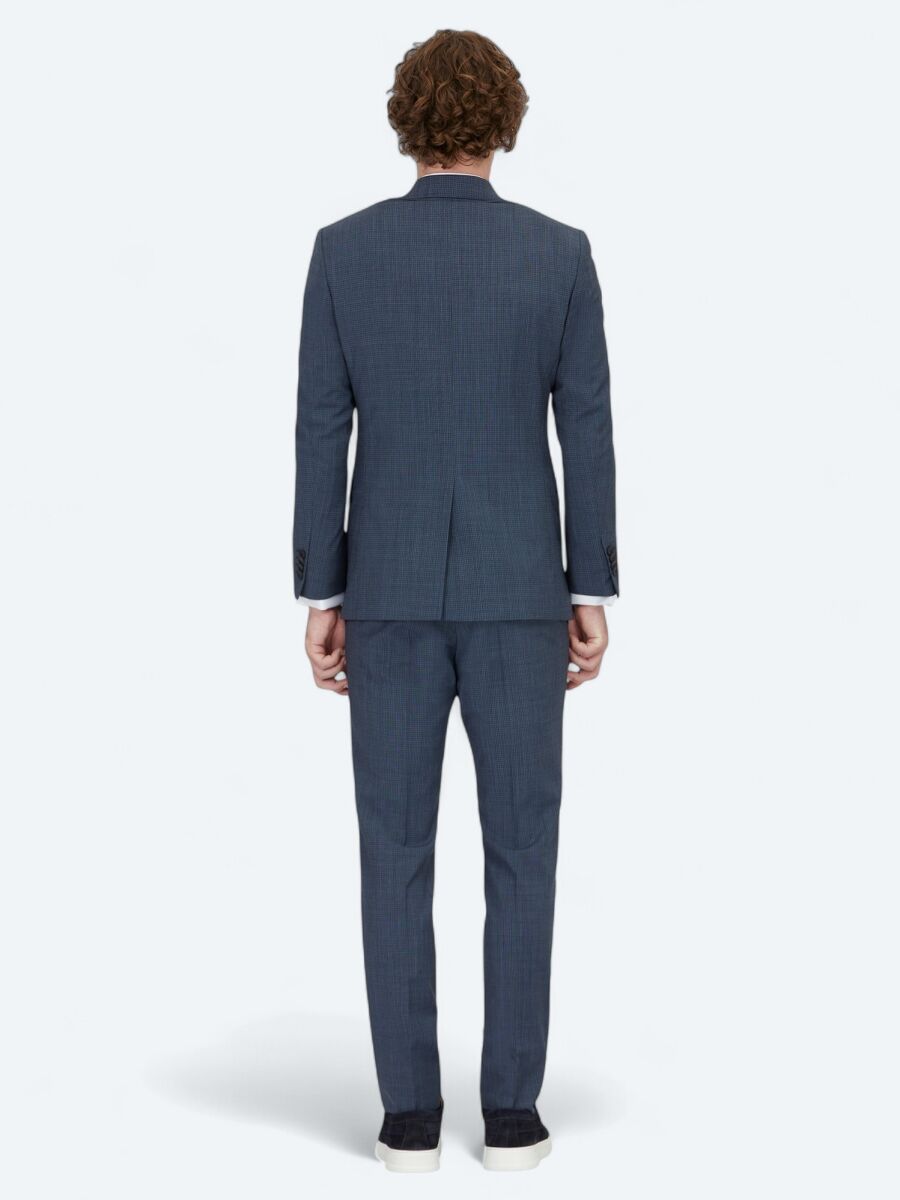 Lacivert Desenli Modern Fit Yün Karışımlı Takım Elbise - 5