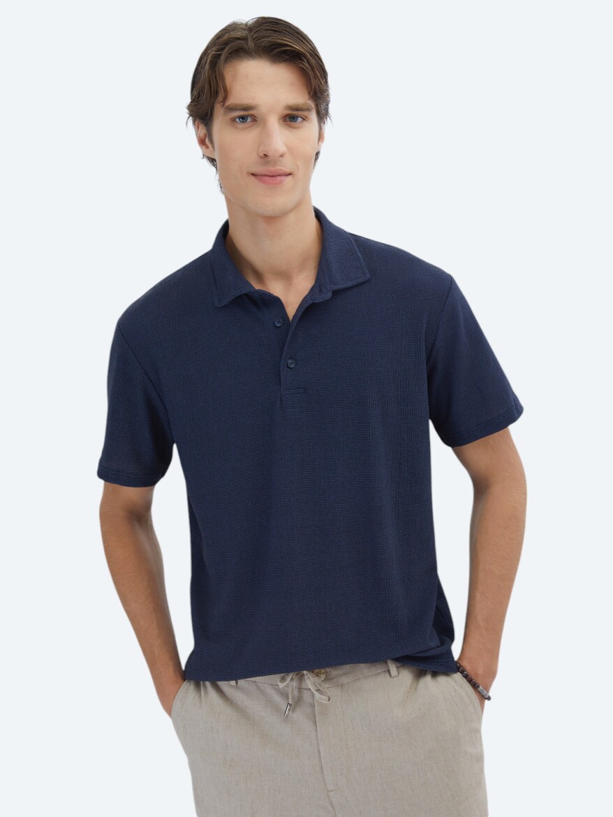 Lacivert Desenli Polo Yaka T-Shirt - 1