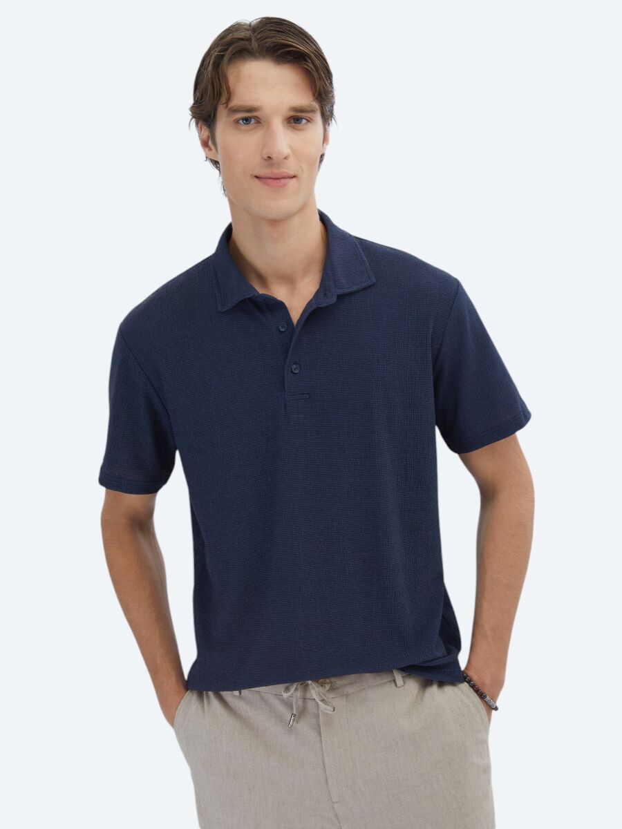 Lacivert Desenli Polo Yaka T-Shirt - 1