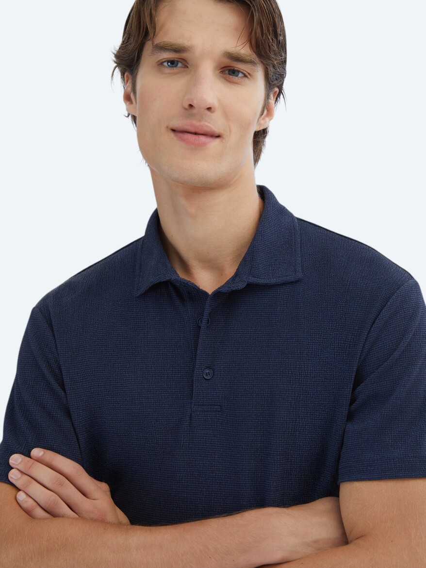 Lacivert Desenli Polo Yaka T-Shirt - 3