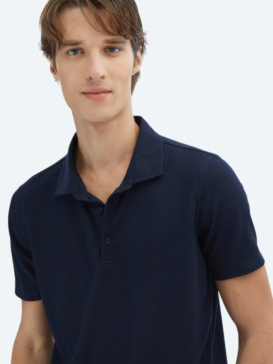 Lacivert Desenli Polo Yaka T-Shirt - 3
