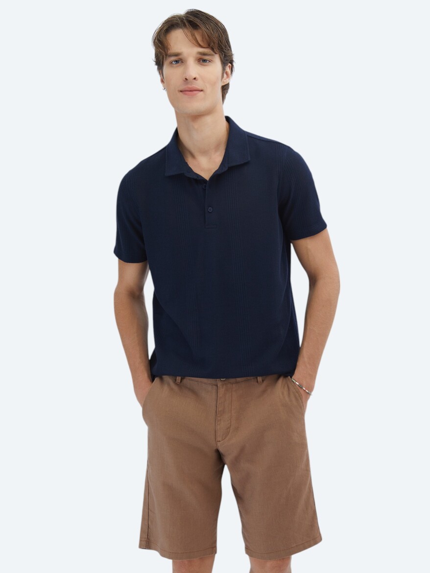 Lacivert Desenli Polo Yaka T-Shirt - 1