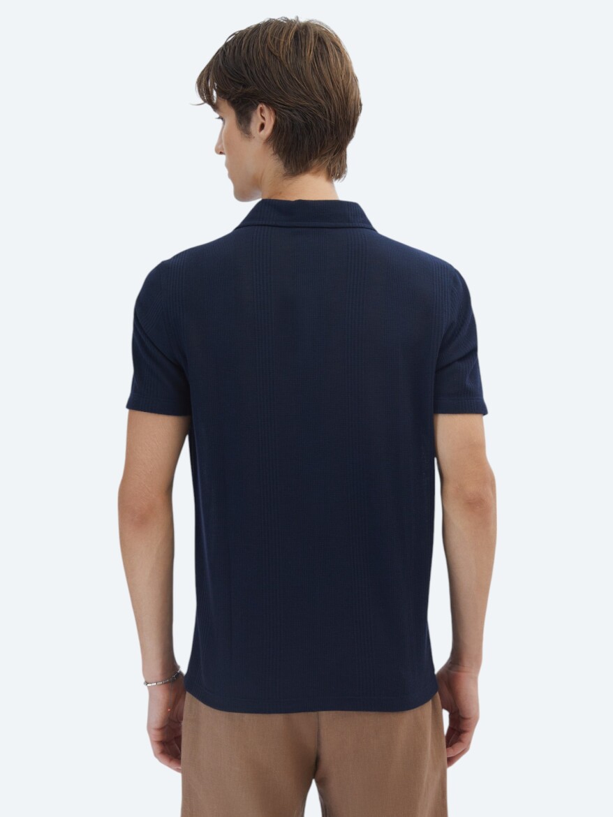Lacivert Desenli Polo Yaka T-Shirt - 5