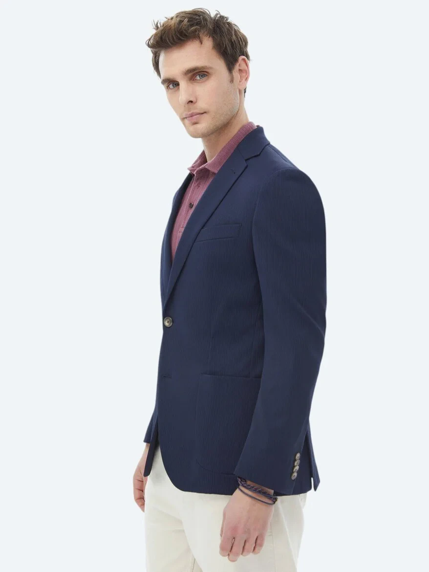 Lacivert Desenli Regular Fit Ceket - 6