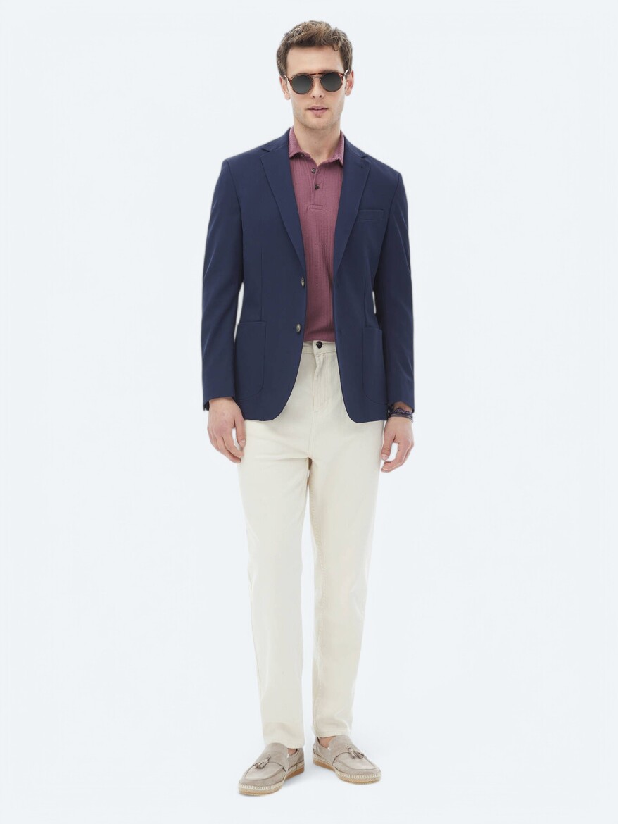 Lacivert Desenli Regular Fit Ceket - 4