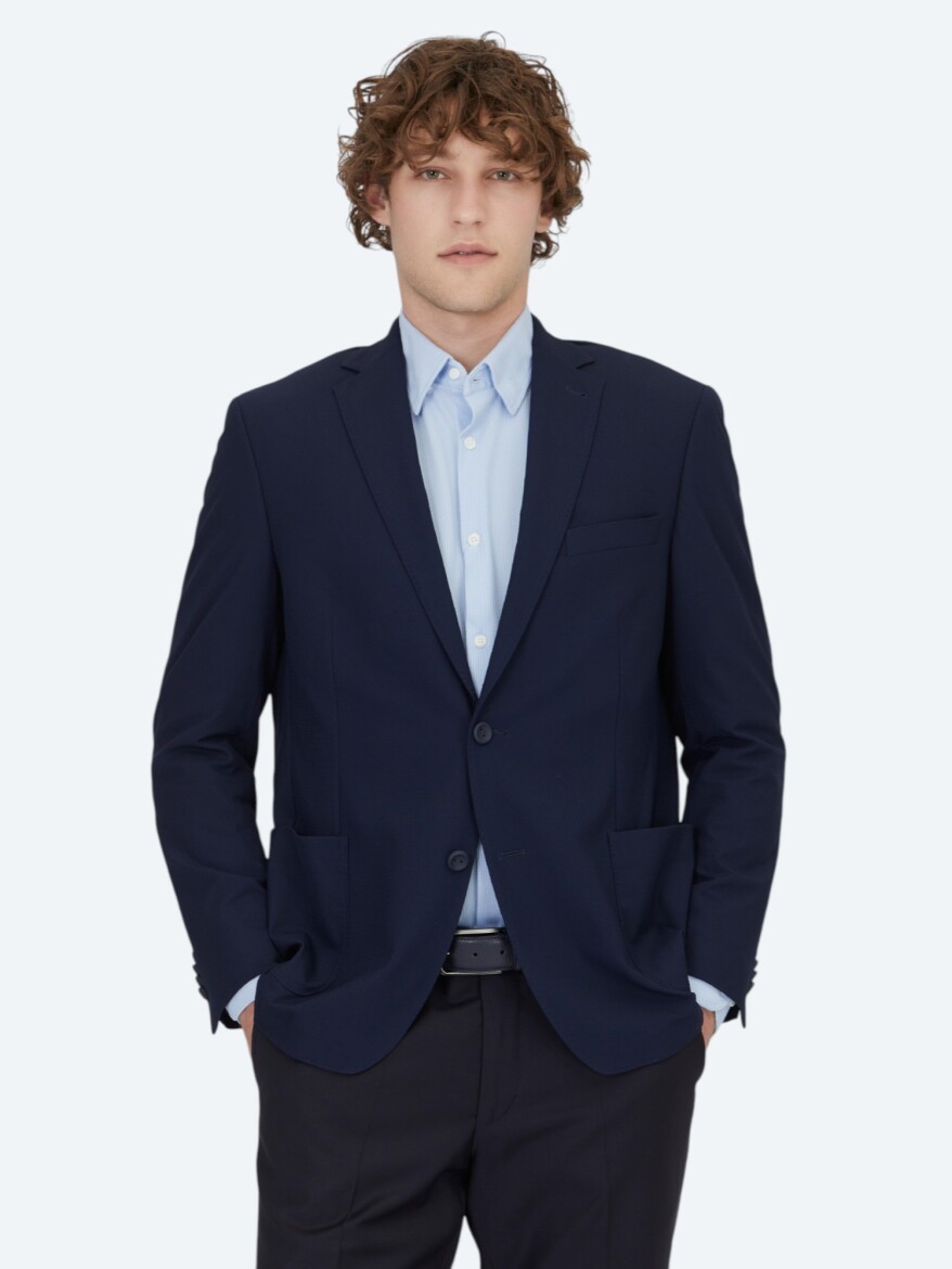 Lacivert Desenli Regular Fit Ceket - 3