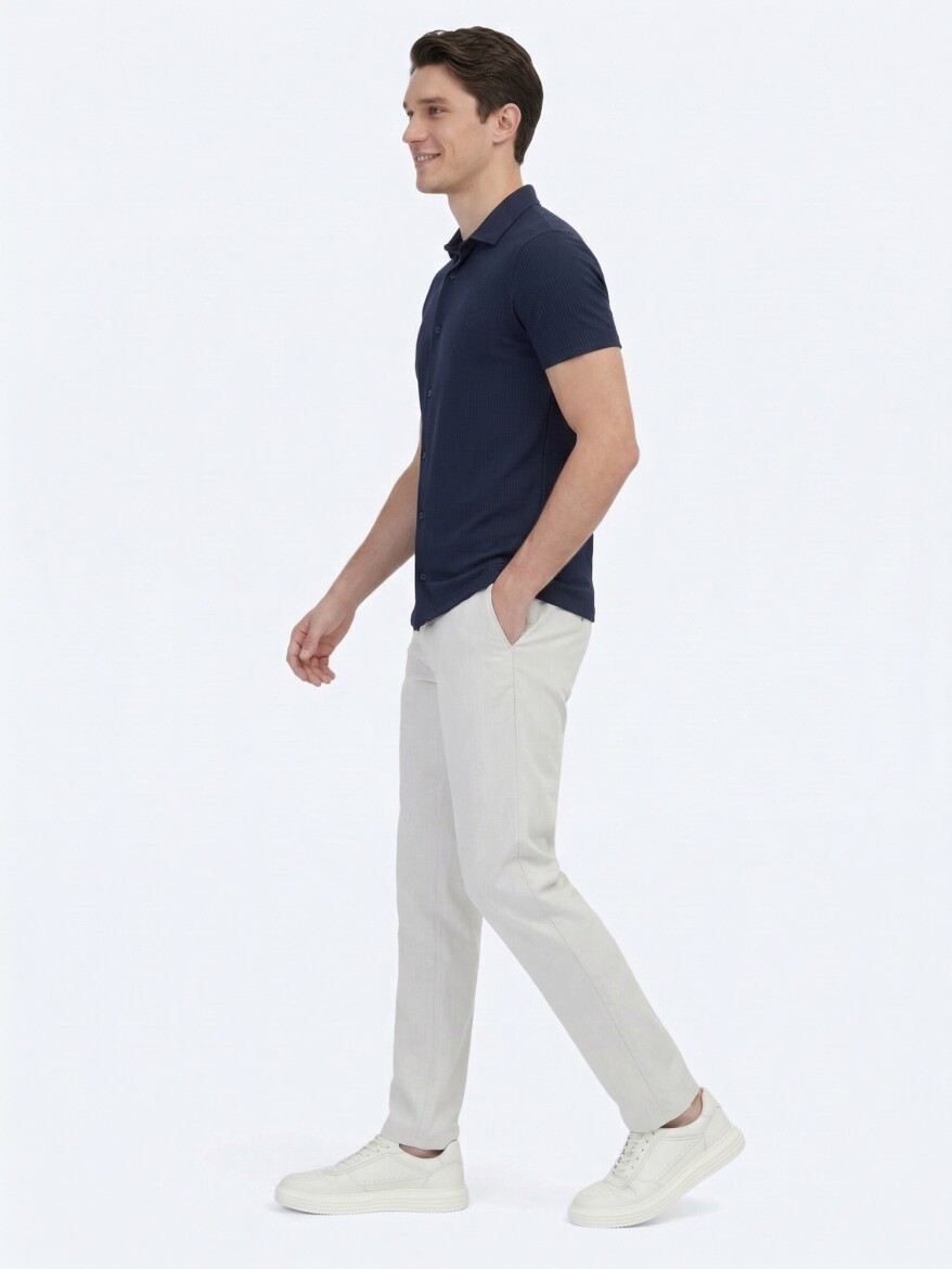 Lacivert Desenli Regular Fit Kısa Casual Gömlek - 3