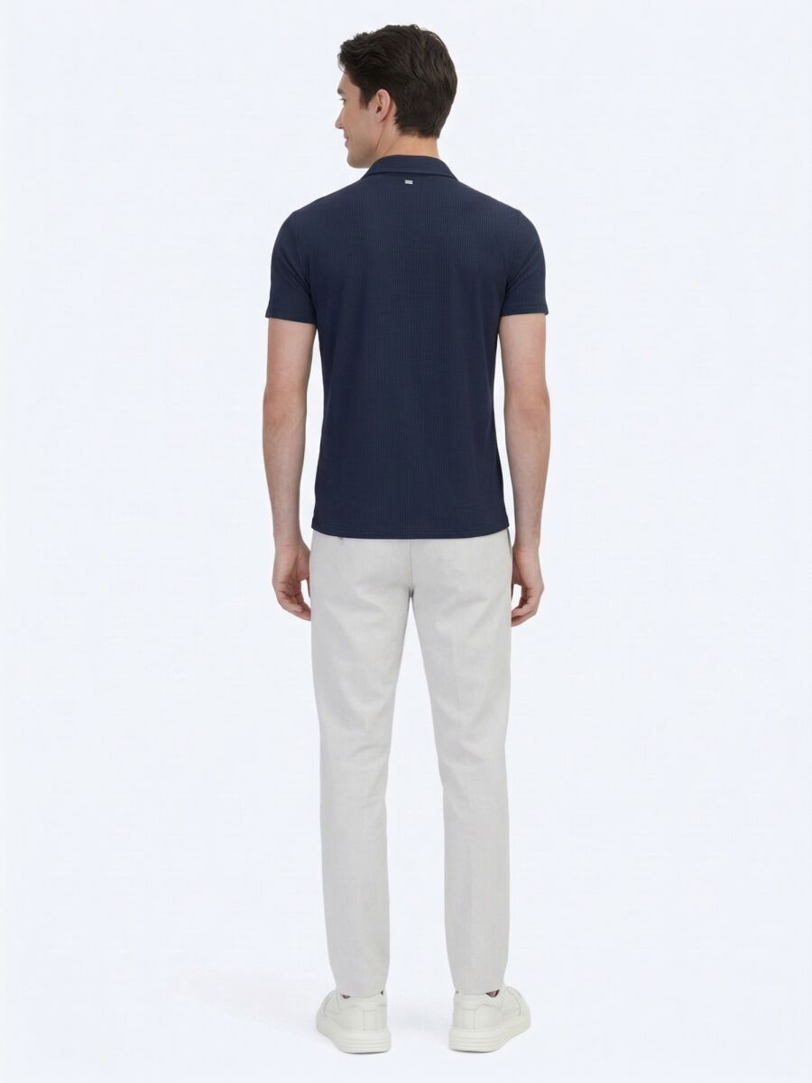 Lacivert Desenli Regular Fit Kısa Casual Gömlek - 5