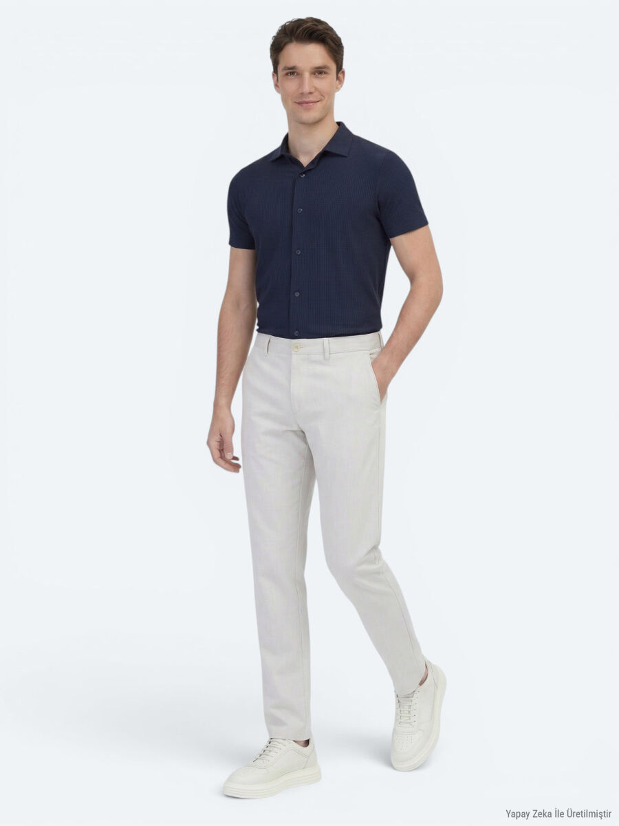 Lacivert Desenli Regular Fit Kısa Casual Gömlek - 2
