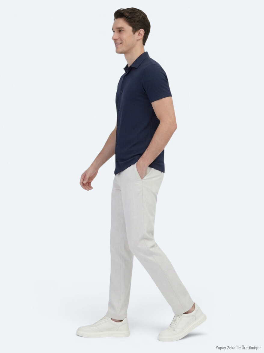 Lacivert Desenli Regular Fit Kısa Casual Gömlek - 3