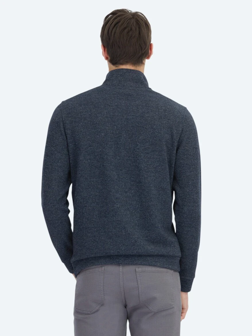 Lacivert Dik Yaka Çizgili Sweatshırt - 5