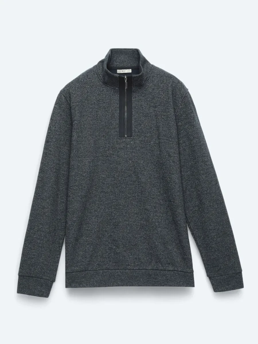 Lacivert Dik Yaka Çizgili Sweatshırt - 6