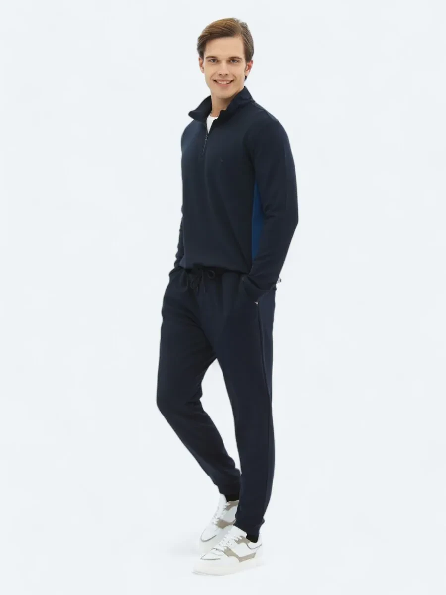 Lacivert Dik Yaka Düz Sweatshırt - 3