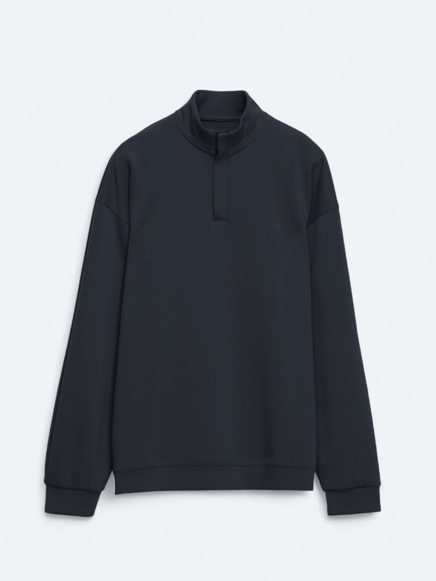 Lacivert Dik Yaka Düz Sweatshırt - 5