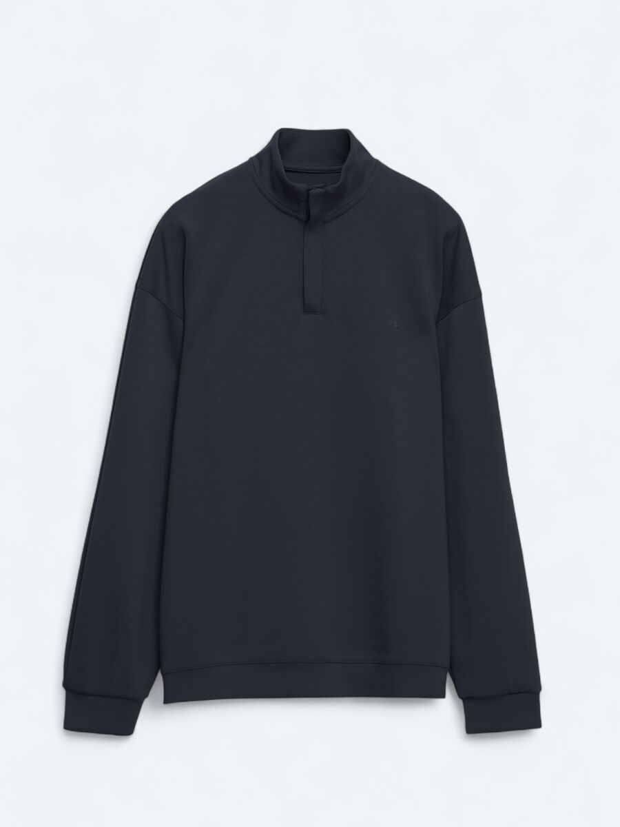Lacivert Dik Yaka Düz Sweatshırt - 5