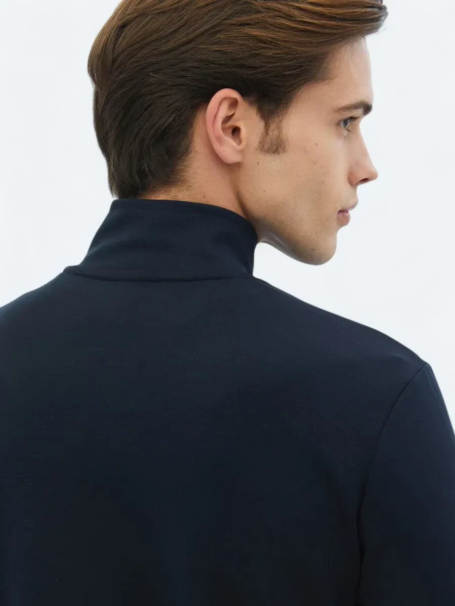 Lacivert Dik Yaka Sweatshırt - 5