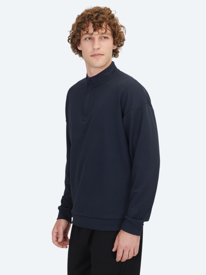 Lacivert Dik Yaka Sweatshırt - 5