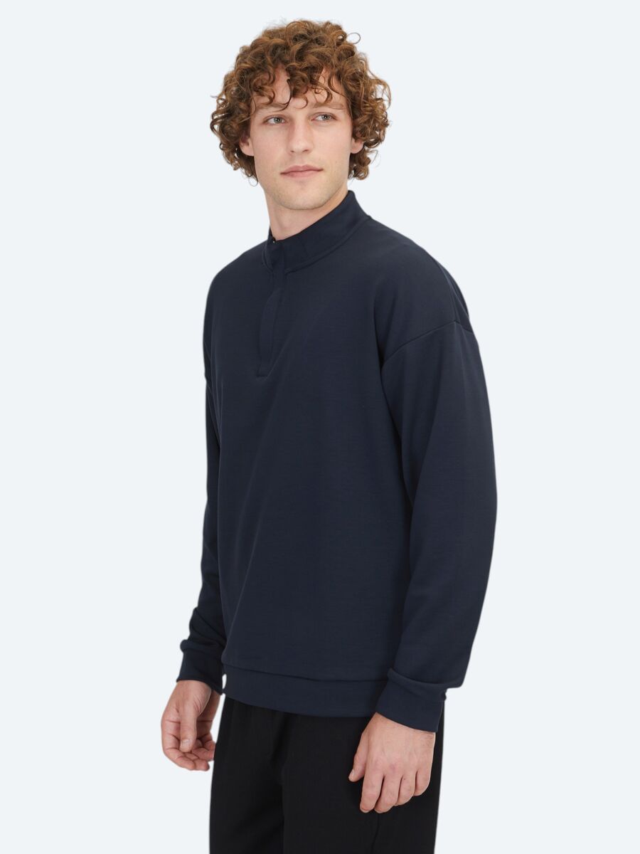 Lacivert Dik Yaka Sweatshırt - 5