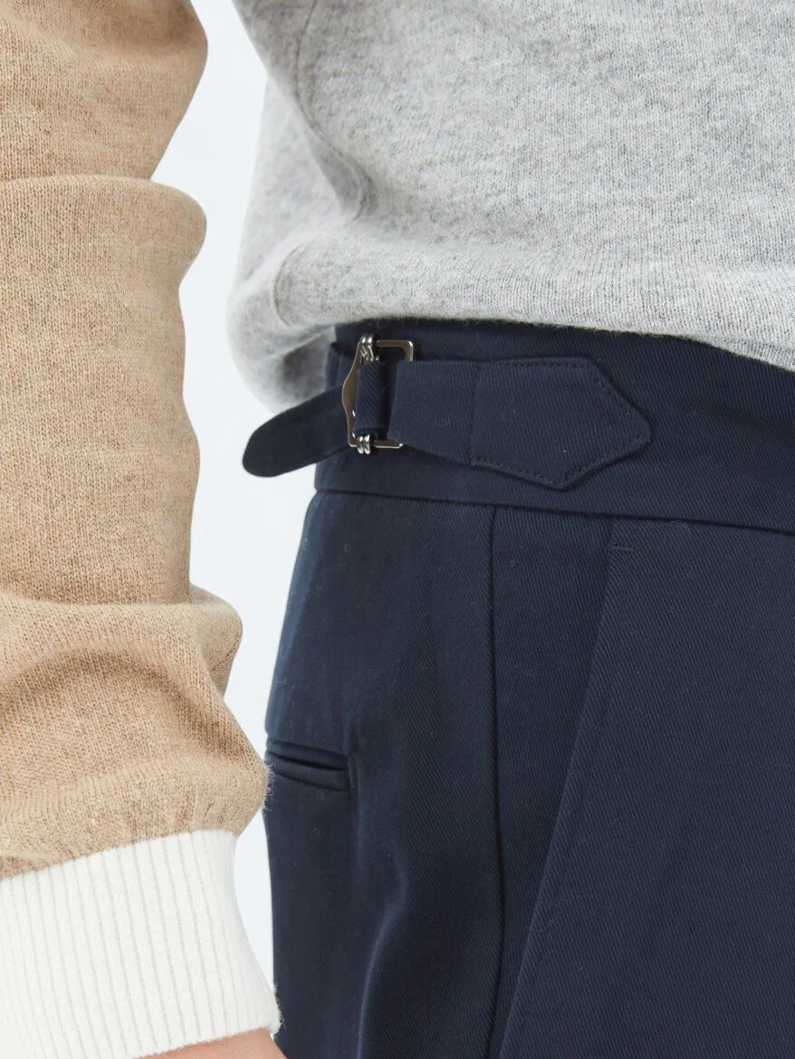 Lacivert Dokuma Carrot Fit Casual Pamuk Karışımlı Pantolon - 4