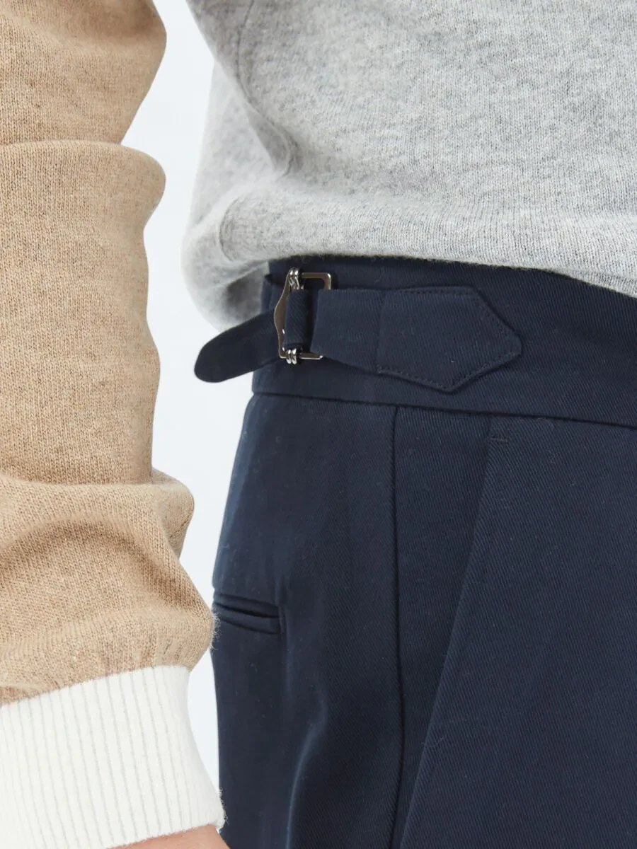 Lacivert Dokuma Carrot Fit Casual Pamuk Karışımlı Pantolon - 4