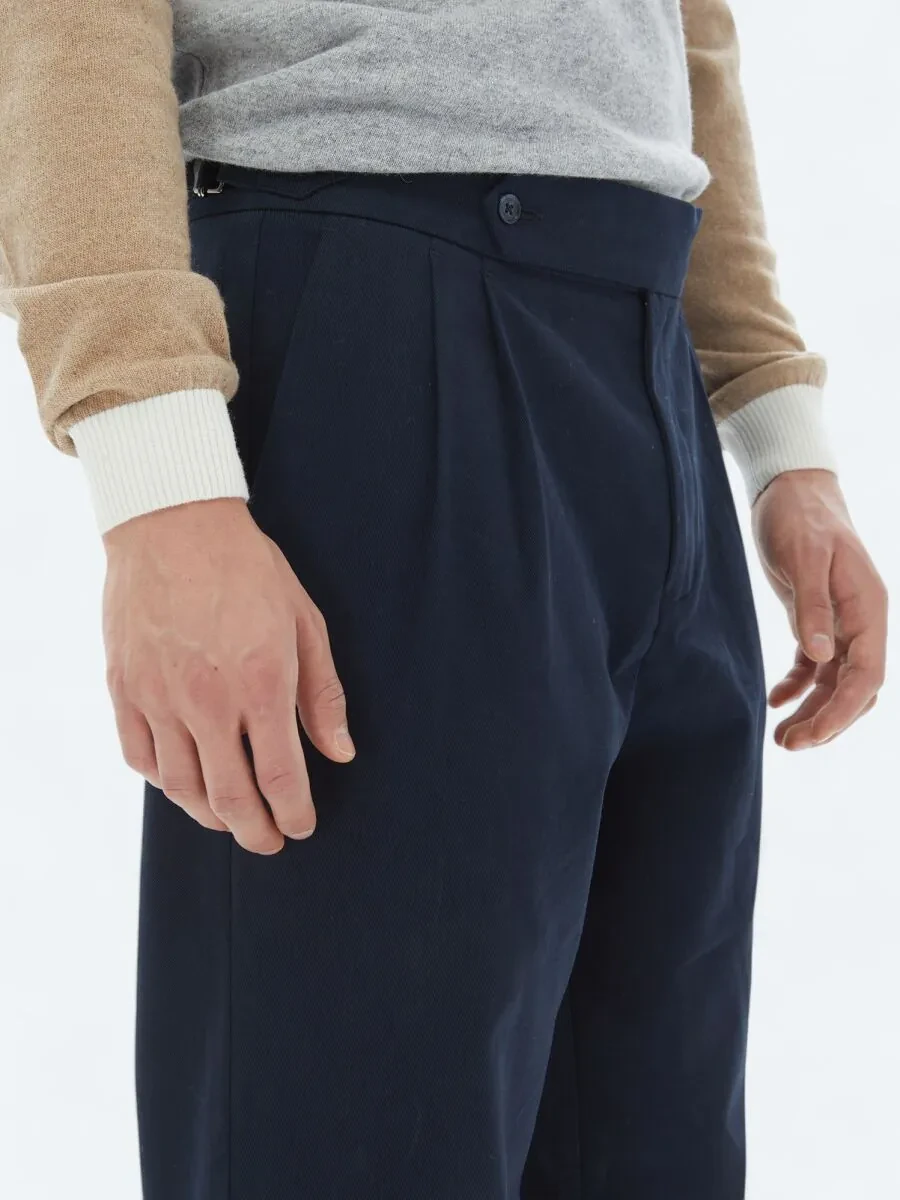Lacivert Dokuma Carrot Fit Casual Pamuk Karışımlı Pantolon - 5