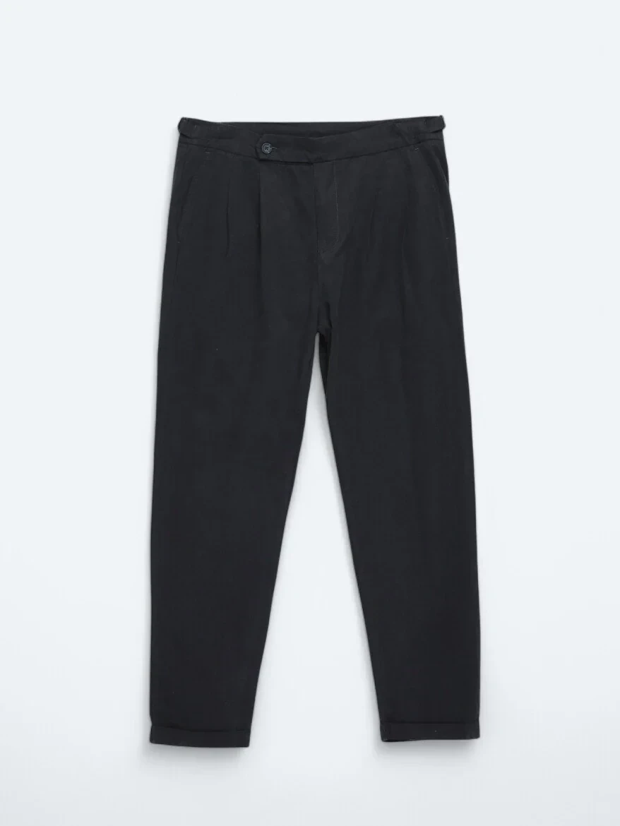 Lacivert Dokuma Carrot Fit Casual Pamuk Karışımlı Pantolon - 6