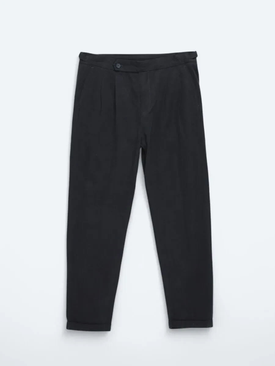 Lacivert Dokuma Carrot Fit Casual Pamuk Karışımlı Pantolon - 6