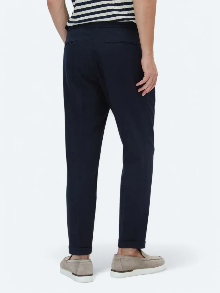 Lacivert Dokuma Carrot Fit Casual Pantolon - 5
