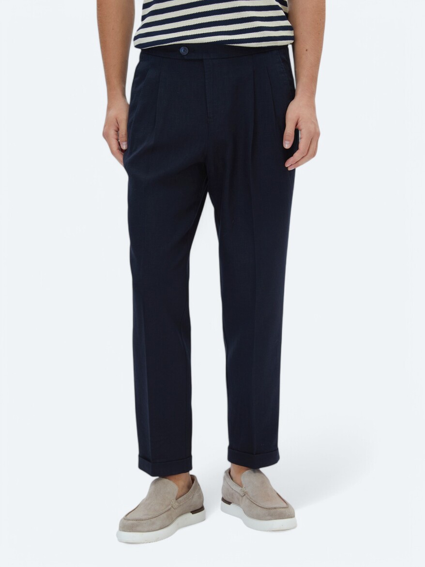 Lacivert Dokuma Carrot Fit Casual Pantolon - 2