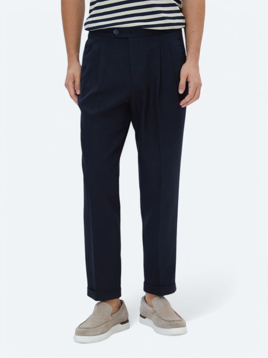 Lacivert Dokuma Carrot Fit Casual Pantolon - 2