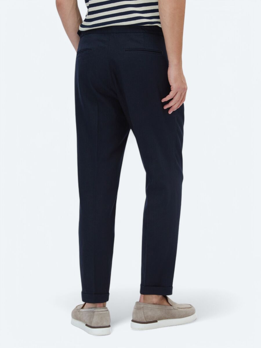 Lacivert Dokuma Carrot Fit Casual Pantolon - 5