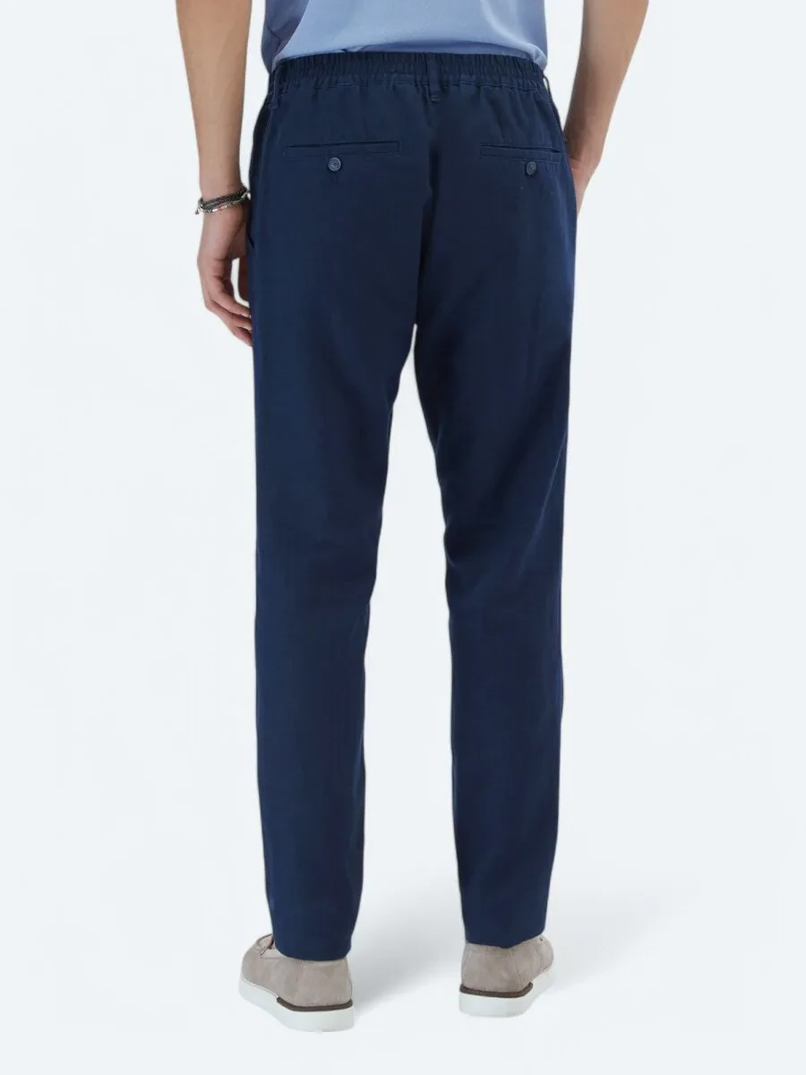 Lacivert Dokuma Casual Pamuk Karışımlı Pantolon - 4