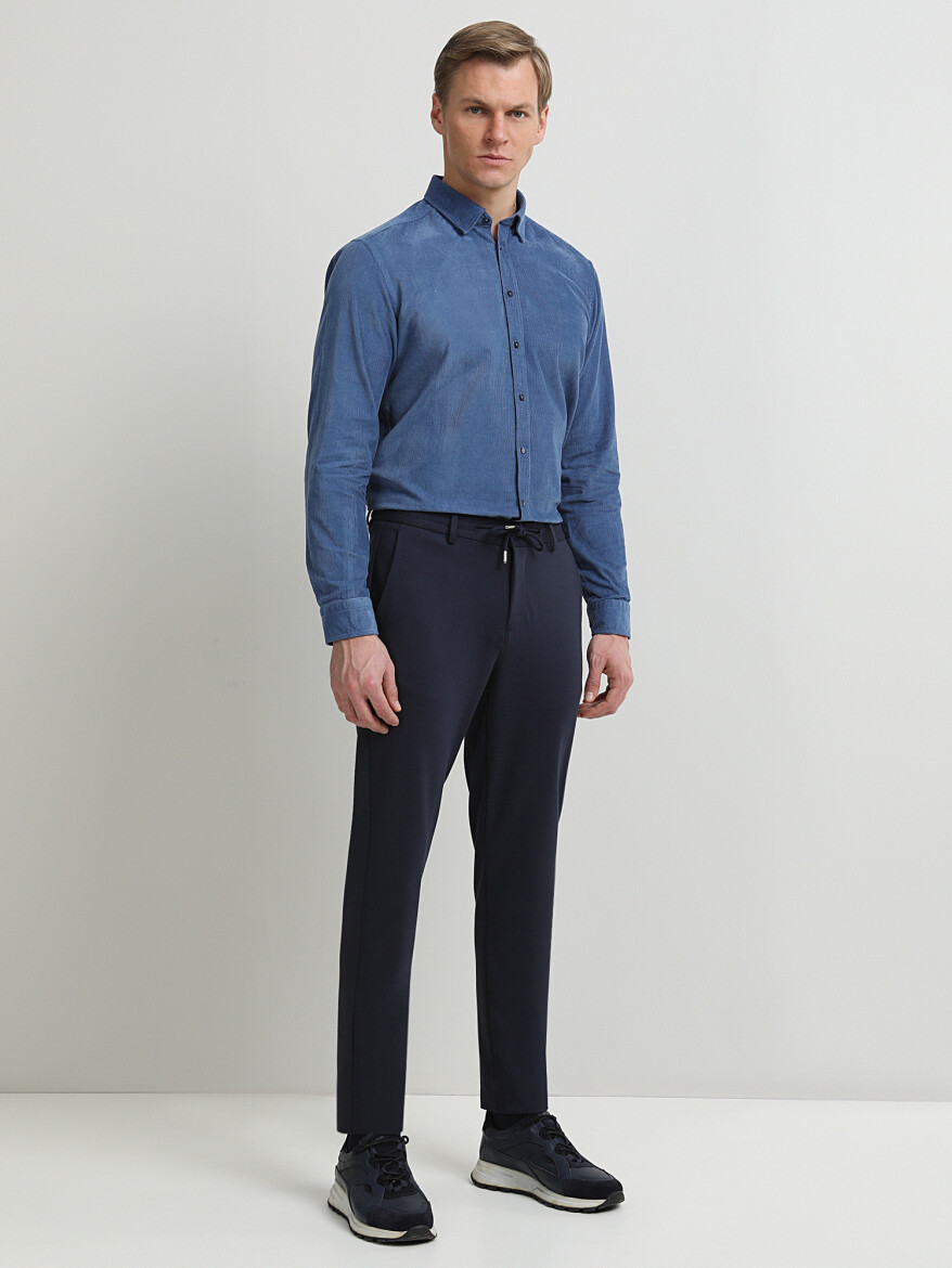 Lacivert Dokuma Fitted Fit Smart Casual Pantolon - 2