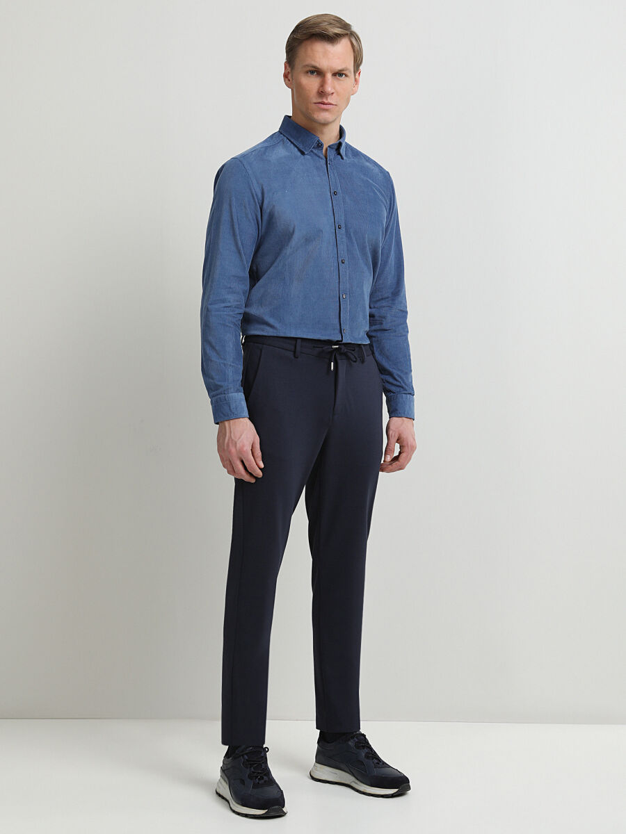 Lacivert Dokuma Fitted Fit Smart Casual Pantolon - 2