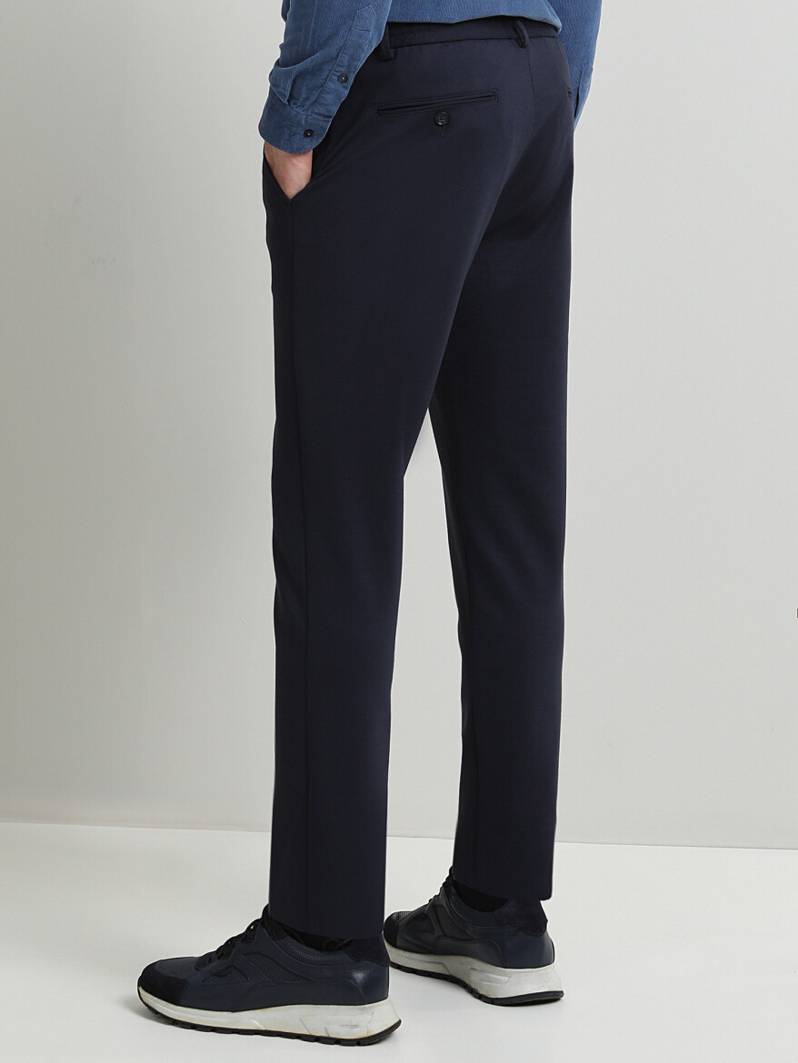 Lacivert Dokuma Fitted Fit Smart Casual Pantolon - 3