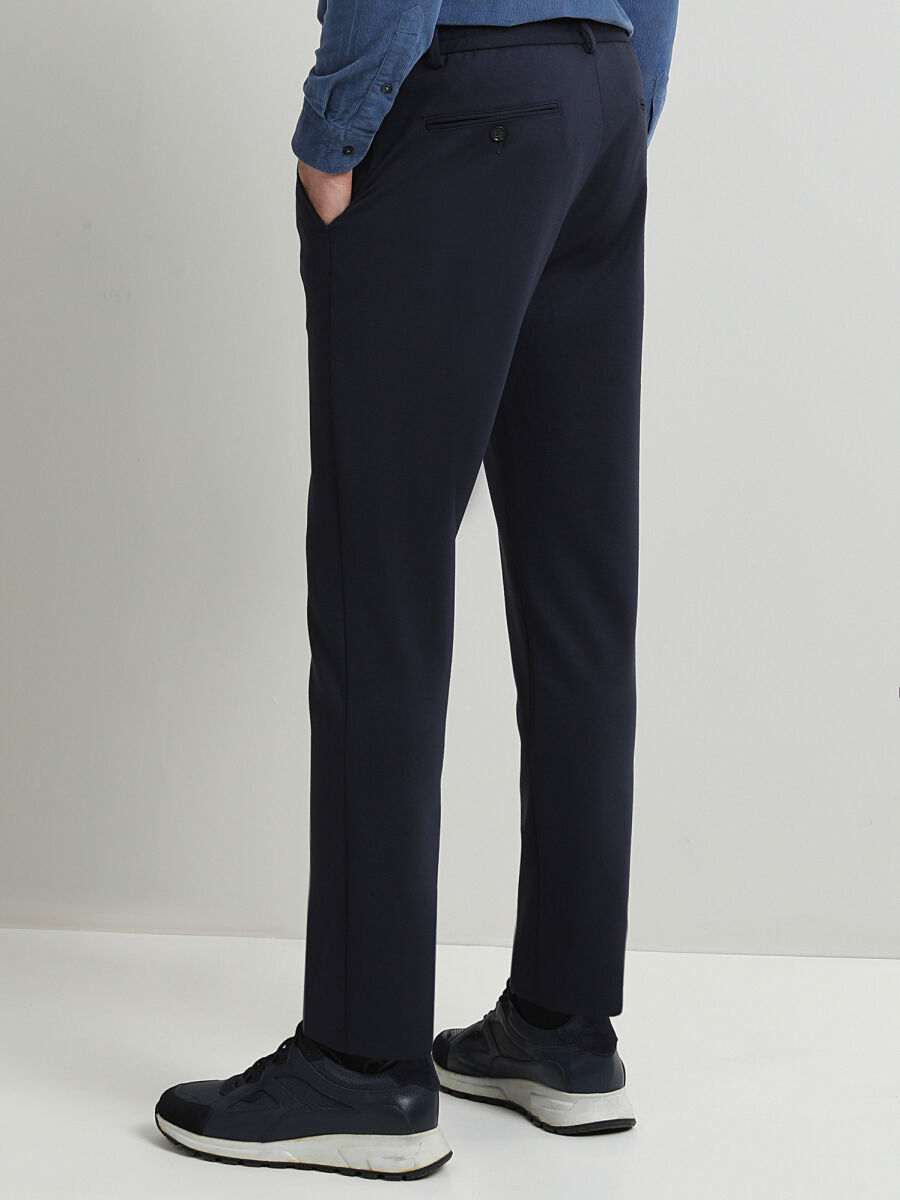 Lacivert Dokuma Fitted Fit Smart Casual Pantolon - 3