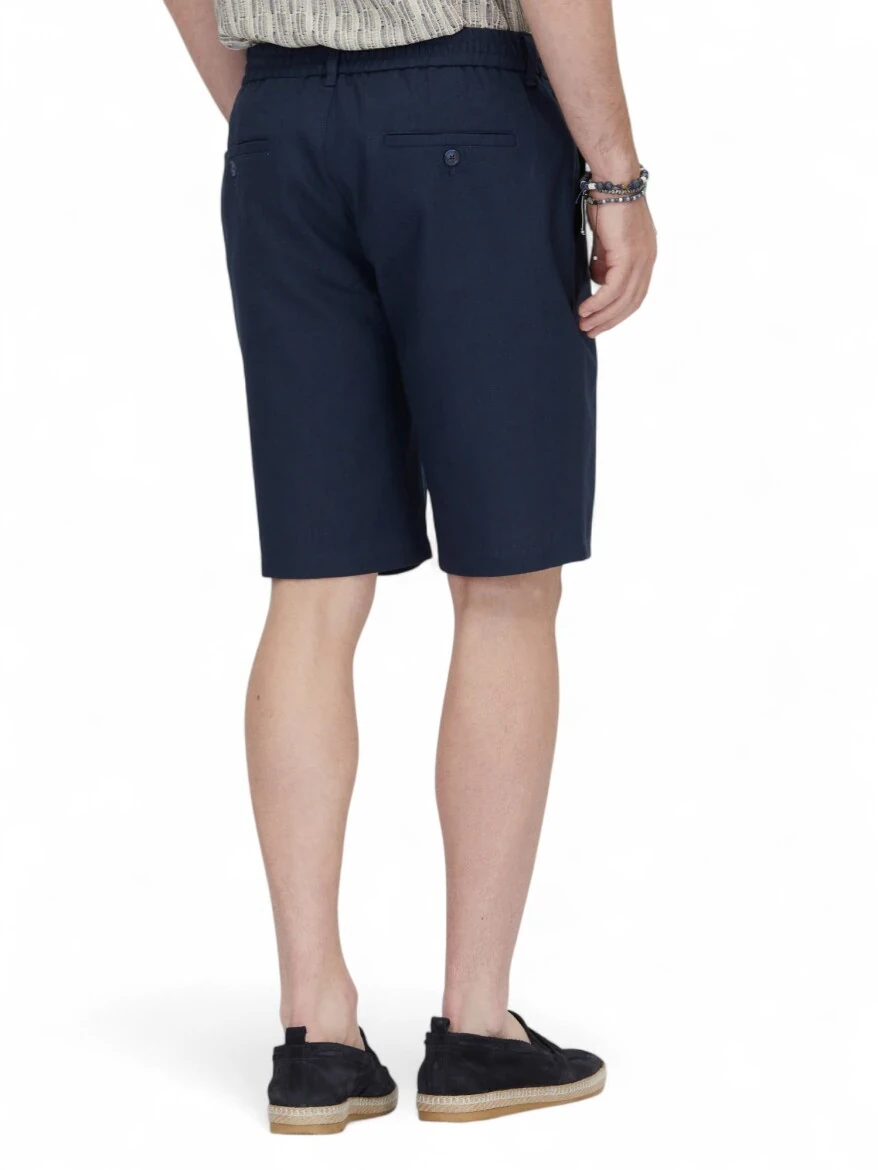 Lacivert Dokuma Jogging Fit Casual Pamuk Karışımlı Bermuda 