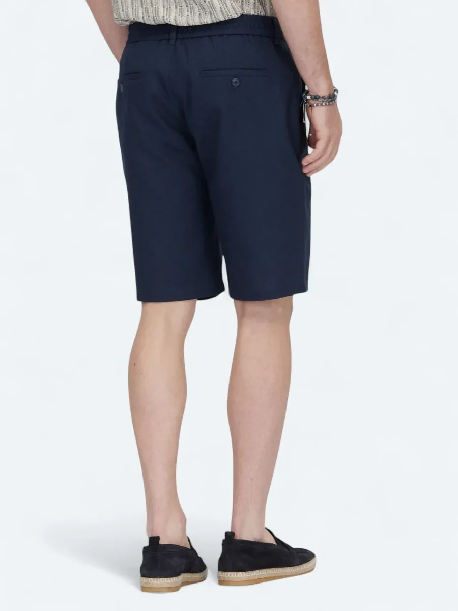 Lacivert Dokuma Jogging Fit Casual Pamuk Karışımlı Bermuda - 4