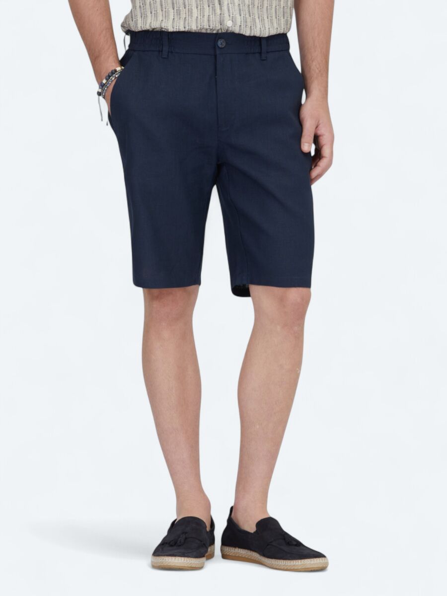 Lacivert Dokuma Jogging Fit Casual Pamuk Karışımlı Bermuda - 2