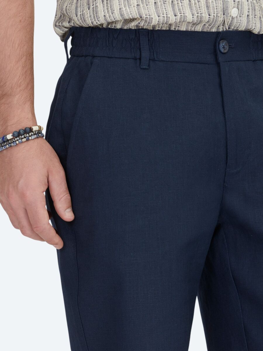 Lacivert Dokuma Jogging Fit Casual Pamuk Karışımlı Bermuda - 3