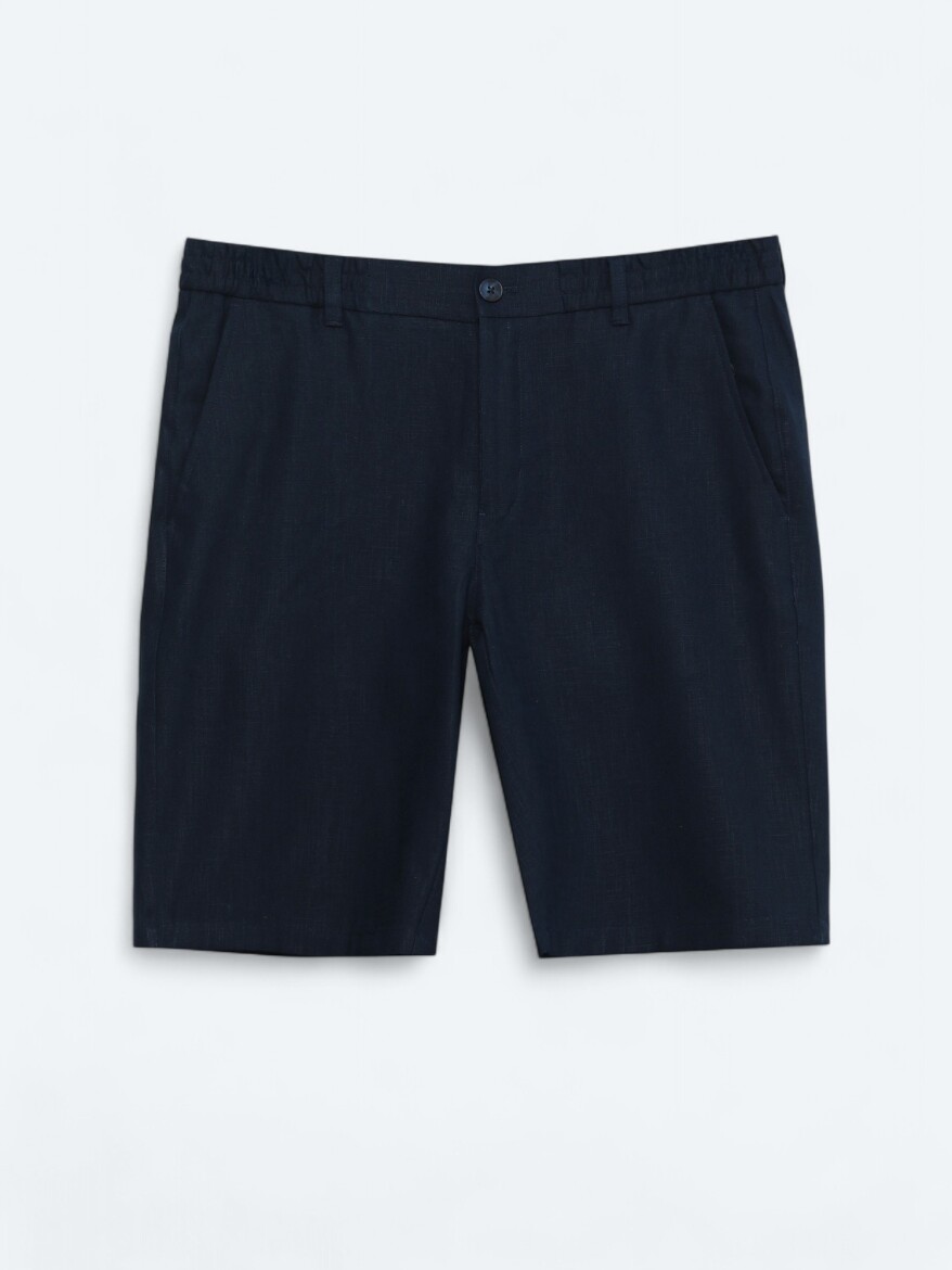 Lacivert Dokuma Jogging Fit Casual Pamuk Karışımlı Bermuda - 5