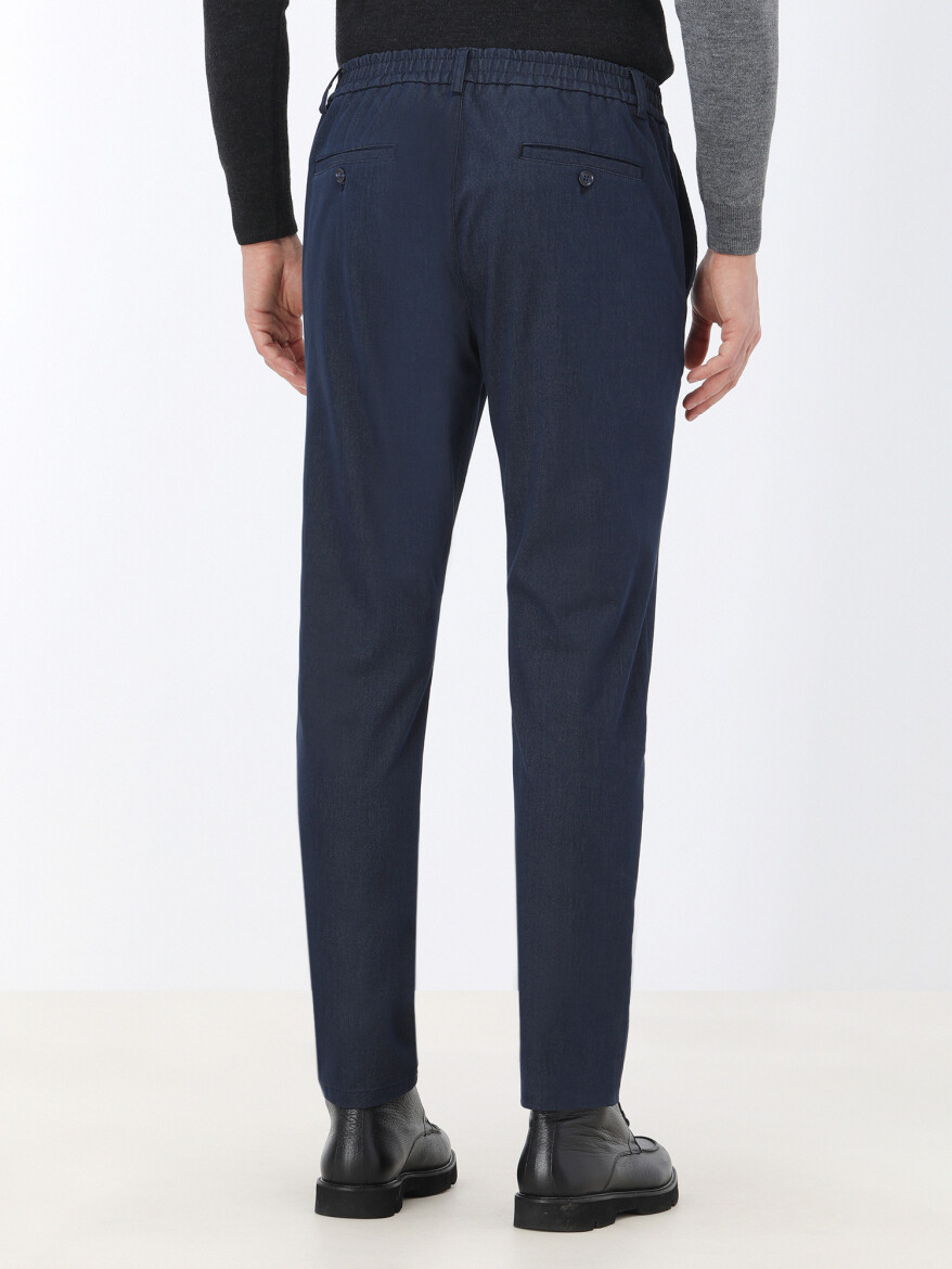 Lacivert Dokuma Jogging Fit Casual Pamuk Karışımlı Pantolon - 5