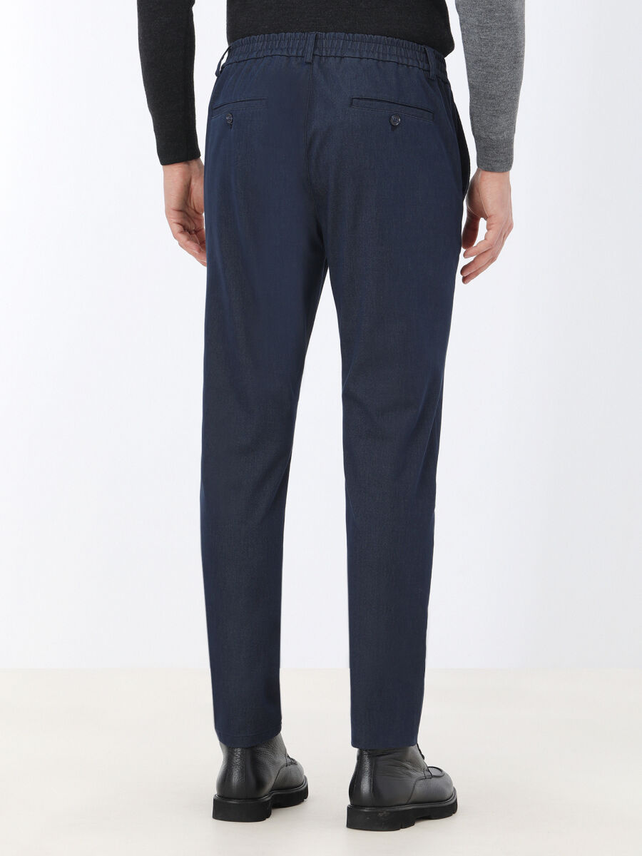 Lacivert Dokuma Jogging Fit Casual Pamuk Karışımlı Pantolon - 5