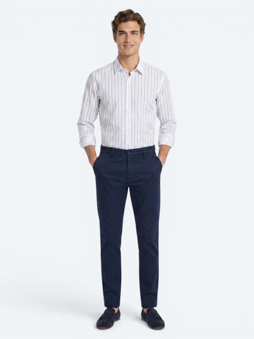 Lacivert Dokuma Jogging Fit Casual Pamuk Karışımlı Pantolon - 1