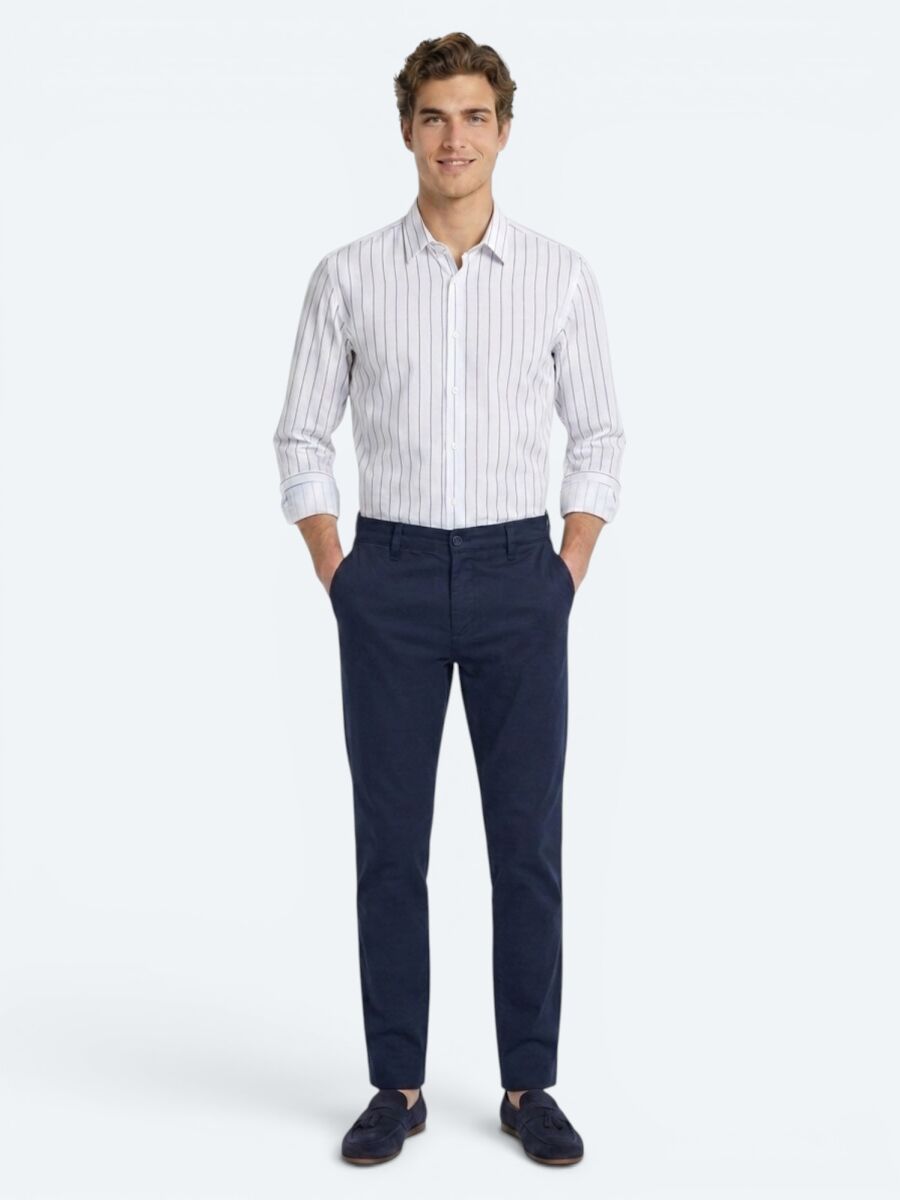 Lacivert Dokuma Jogging Fit Casual Pamuk Karışımlı Pantolon - 1