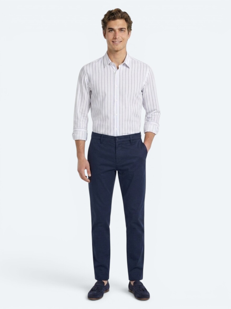 Lacivert Dokuma Jogging Fit Casual Pamuk Karışımlı Pantolon - 4