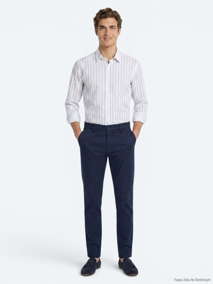 Lacivert Dokuma Jogging Fit Casual Pamuk Karışımlı Pantolon - 1