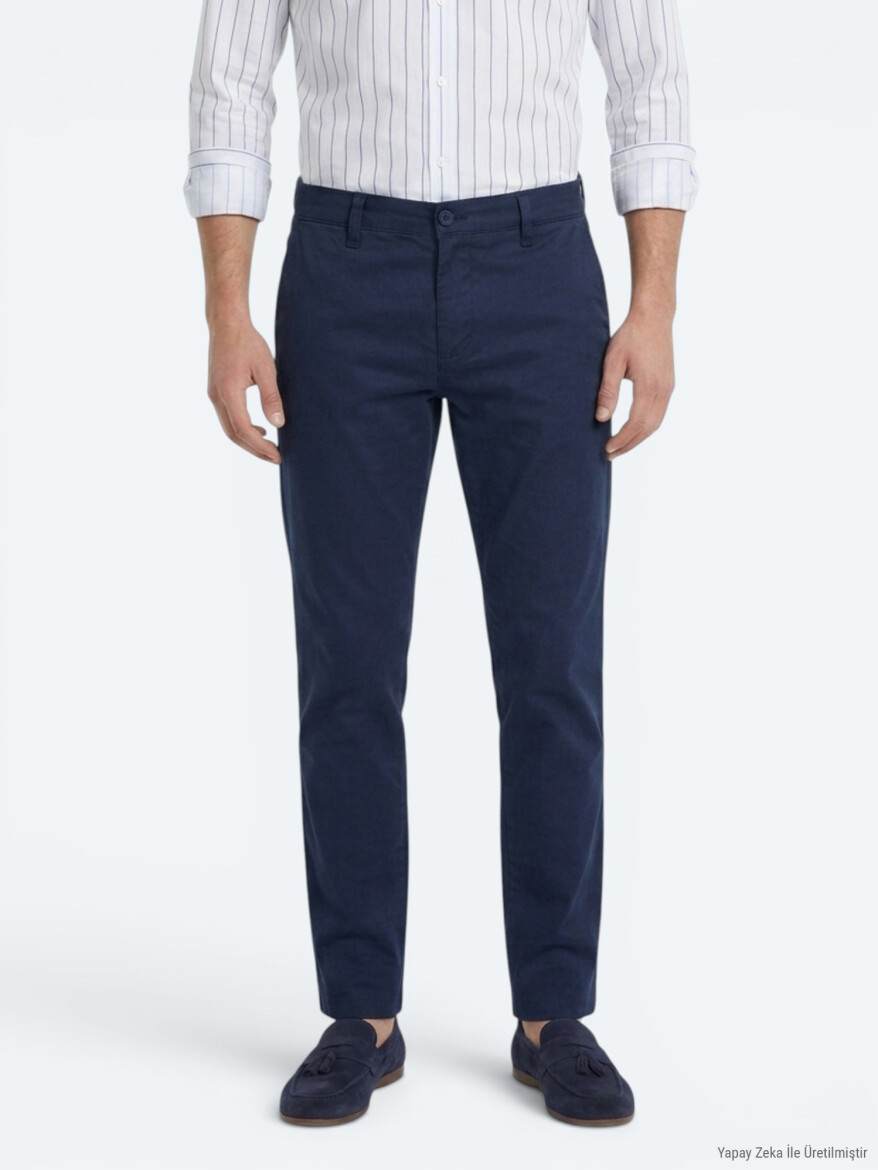 Lacivert Dokuma Jogging Fit Casual Pamuk Karışımlı Pantolon - 2